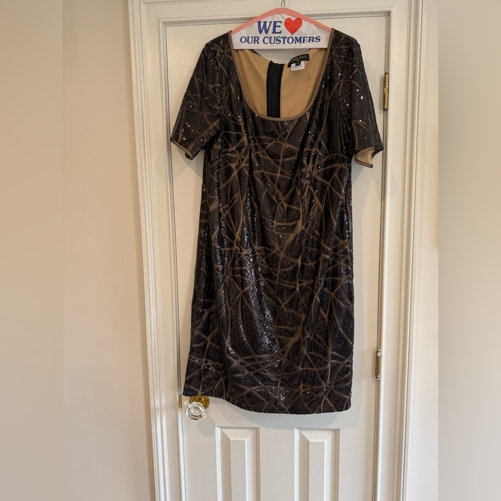 Tadashi Shoji Black and Tan Sequin Dress